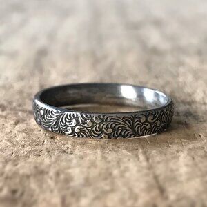 Antique Sterling Silver Paisley Swirl Ring Band Bohemian Jewelry